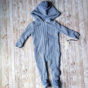 Max Studio Baby Cable Knit Bunting With Poms